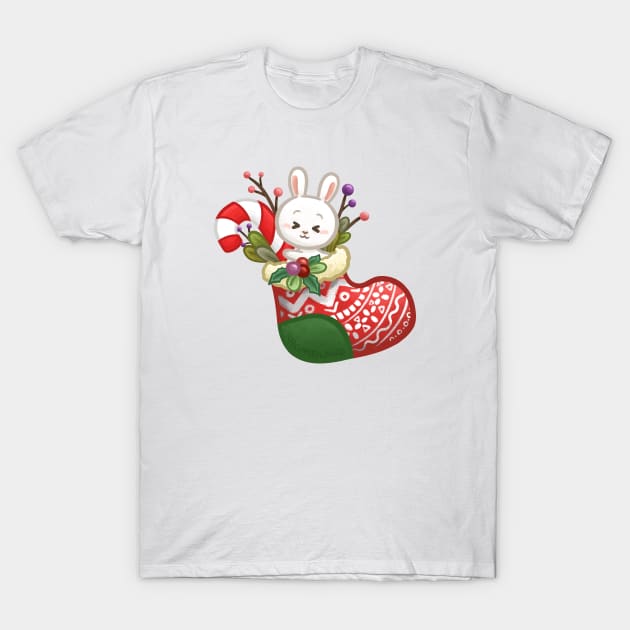 Bunny Christmas Sock T-Shirt by Khotekmei